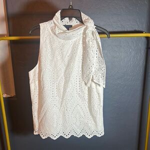 Saks Fifth Avenue White Sleeveless Tie Front Blouse